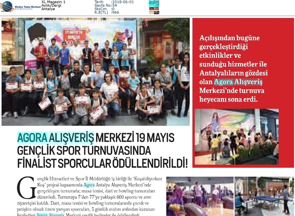 AGORA ALIŞVERİŞ MERKEZİ 19 MAYIS GENÇLİK SPOR TURNUVASINDA FİNALİST SPORCULAR ÖDÜLLENDİRİLDİ!